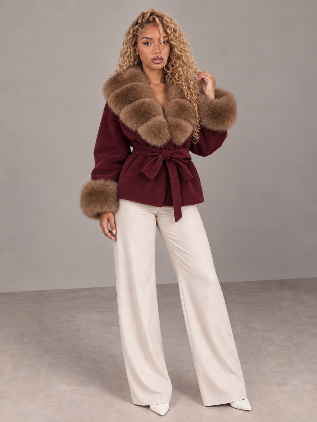 Amevella Privé — Bordeauxa Fur Trim Coat