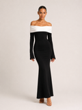 Amara Off-Shoulder Maxikleid – Schwarz/Weiß
