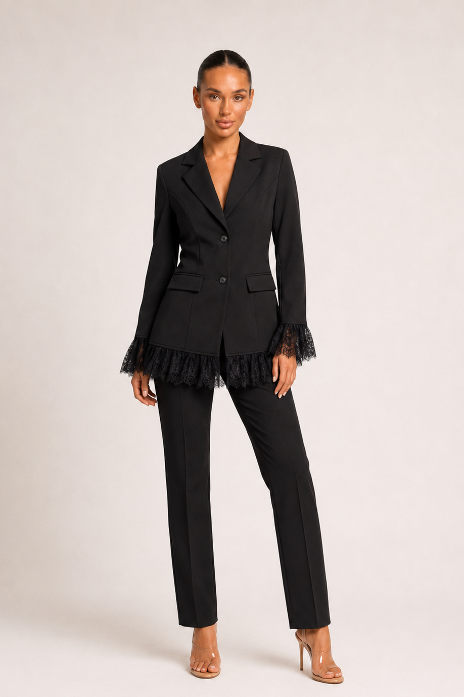 Blazer mit Spitzensaum