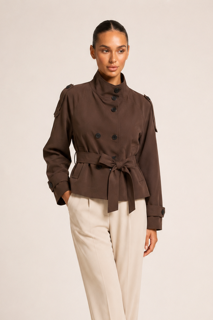 Brauner Cropped Trenchcoat