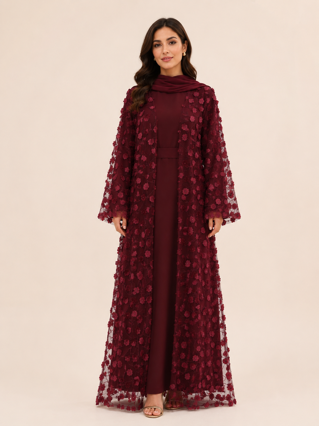 Abaya mit Kimono im Blumenmuster