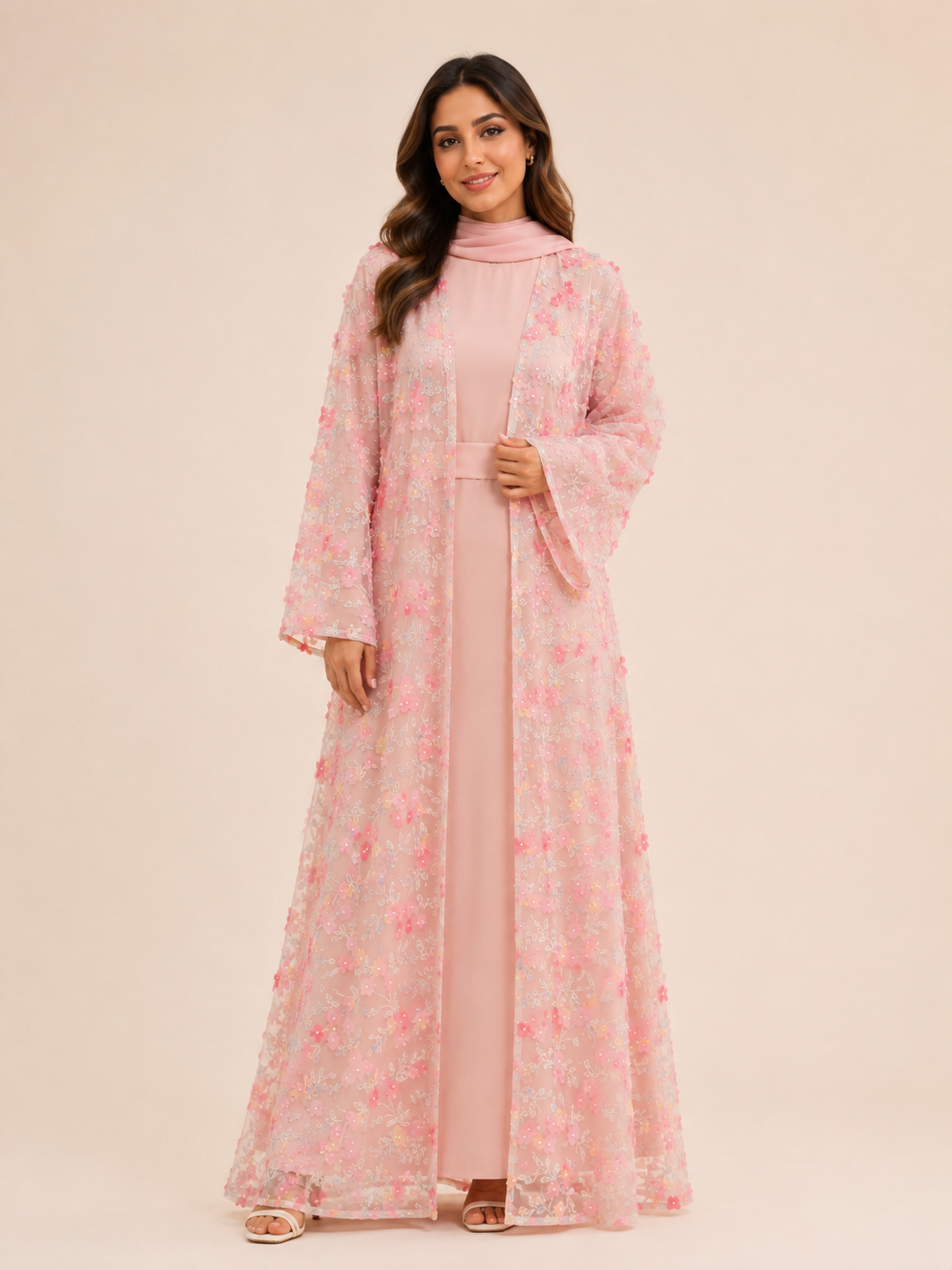 Abaya mit Kimono im Blumenmuster