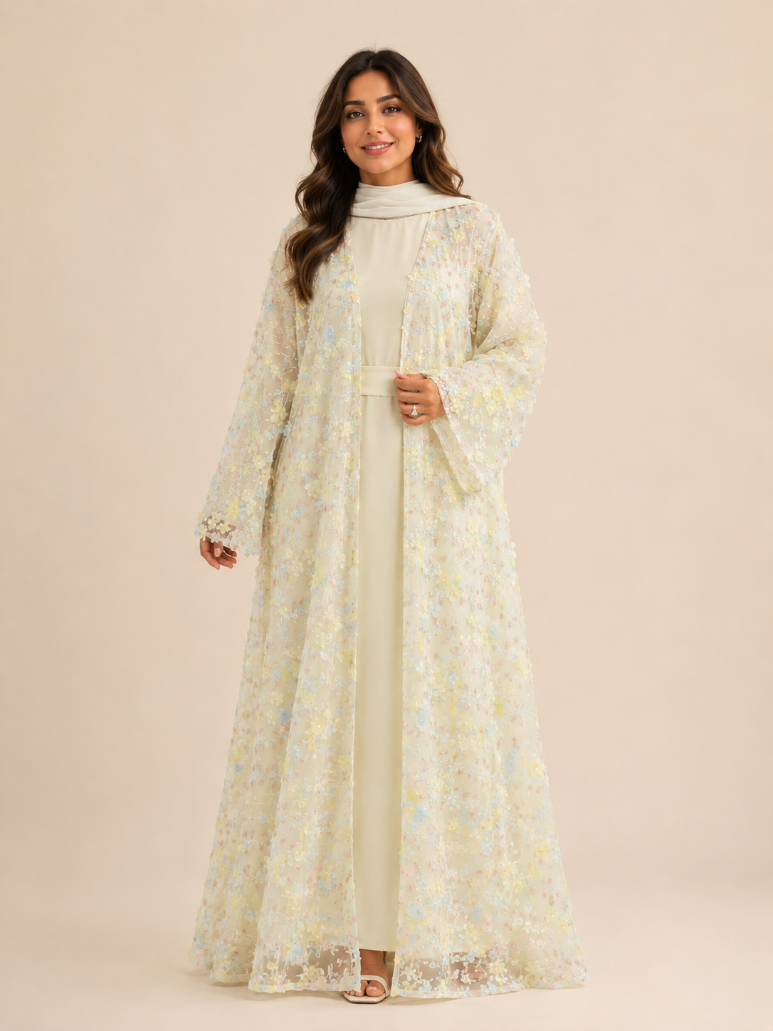 Abaya mit Kimono im Blumenmuster