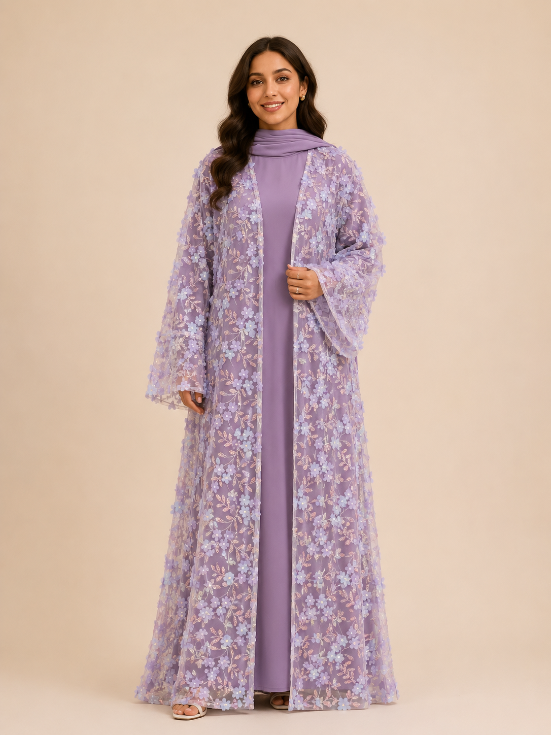 Abaya mit Kimono im Blumenmuster