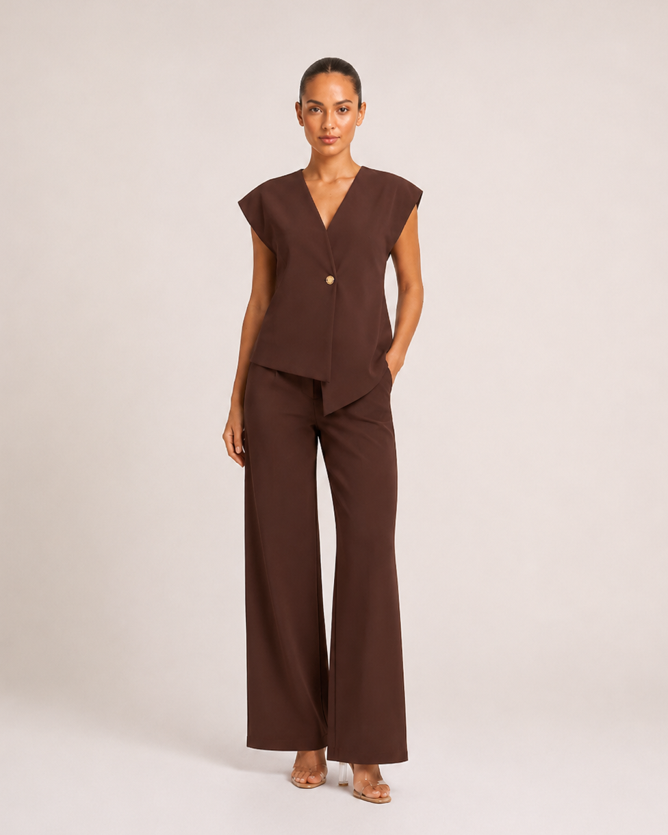 Set aus Geknöpftem Top und Hose