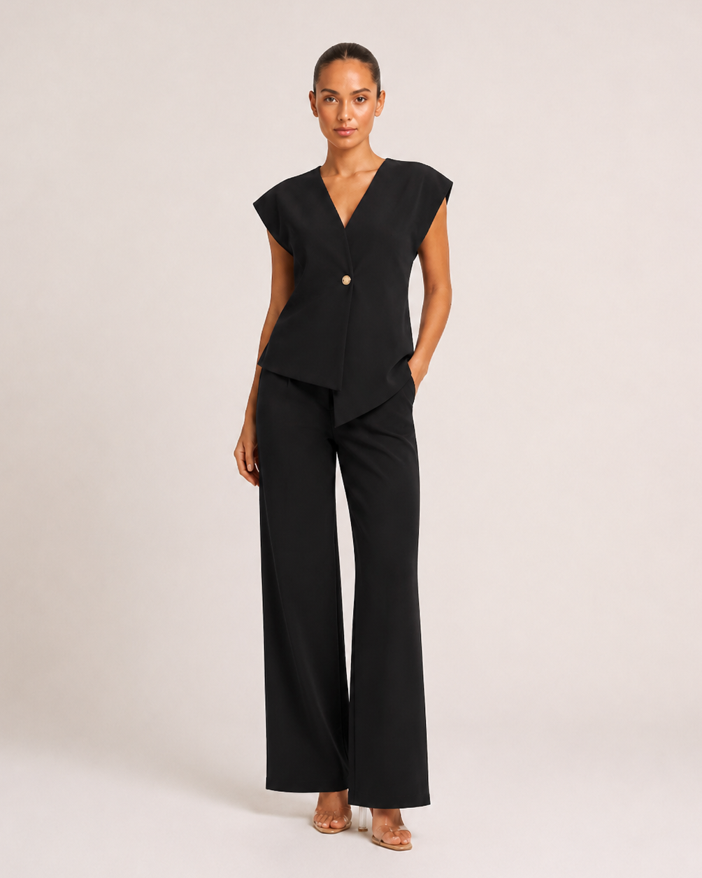 Set aus Geknöpftem Top und Hose