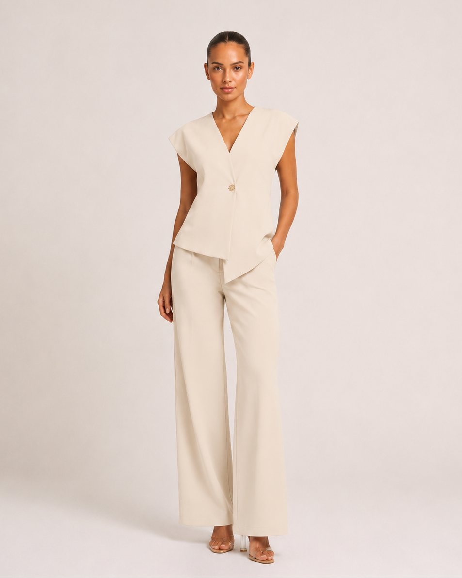 Set aus Geknöpftem Top und Hose