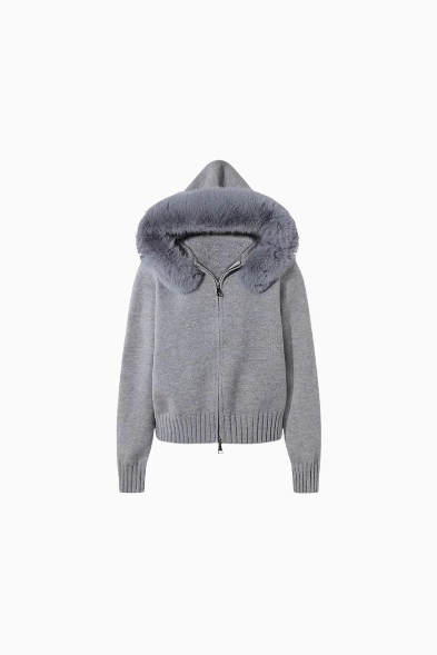 Vella - Stickjacke mit Kunstfellkragen