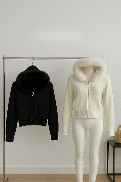 Vella - Stickjacke mit Kunstfellkragen