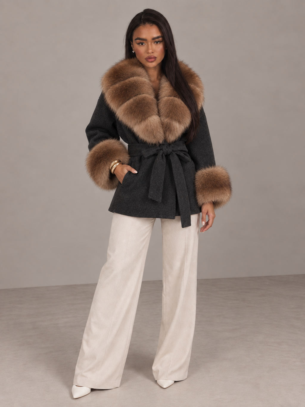 Amevella Privé — Mochaine Fur Trim Coat