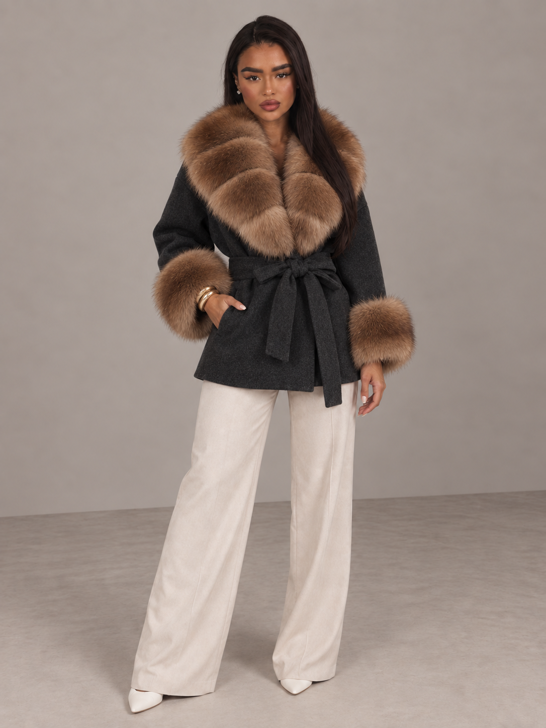 Amevella Privé — Mochaine Fur Trim Coat