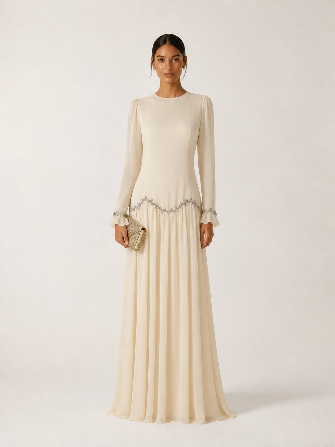 Elina – Drop-Waist Kleid mit Kristallverzierung